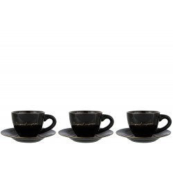Lot de 3 tasses avec sous-tasses en porcelaine noir 15x15x7 cm