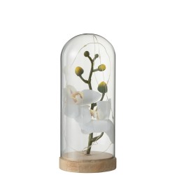 Bola de vidrio decorativa con flores y luces LED en vidrio blanco de 10x10x22 cm
