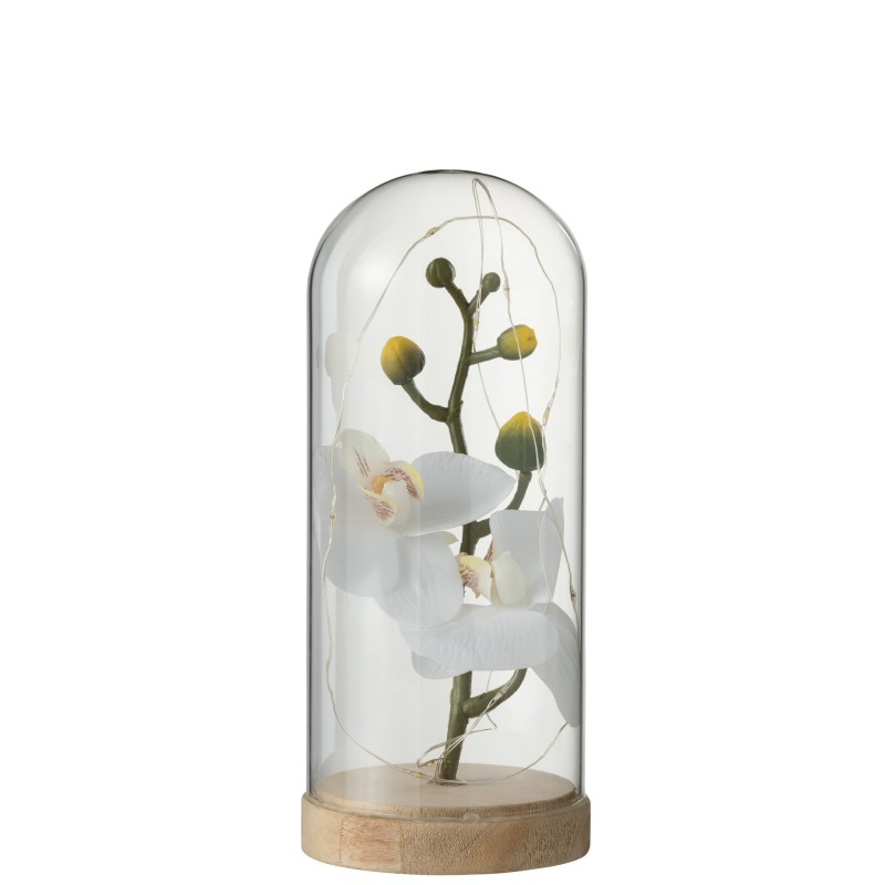 Bola de vidrio decorativa con flores y luces LED en vidrio blanco de 10x10x22 cm