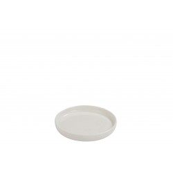 Pequeño plato redondo con borde de porcelana blanca de 11 cm de diámetro