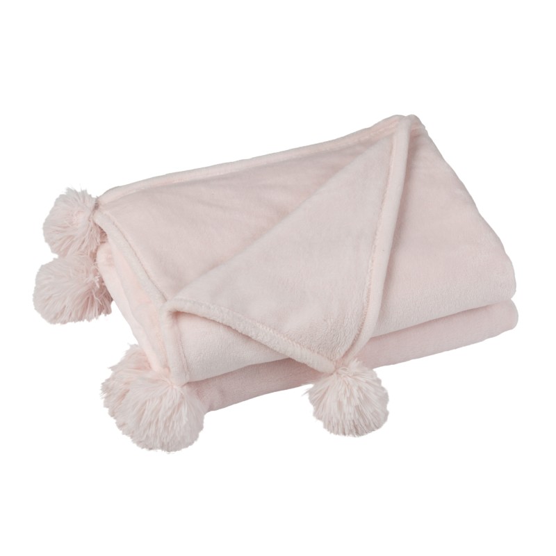 Manta com pompons em poliéster rosa claro 176x128cm