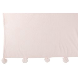 Plaid avec pompons en polyester rose clair 176x128cm