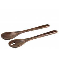 Set de 2 utensilios de cocina madera de mango marrón 30 cm