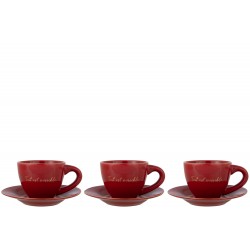 Lote de 3 tazas con platillos de porcelana roja de 15x15x7 cm