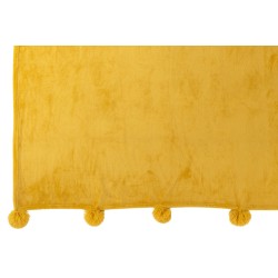 Plaid avec pompon en polyester ocre 170x130cm