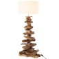 Candeeiro com abajur e base em madeira natural 42x42x90 cm