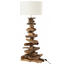 Lampe avec abat jour et pied morceau de bois en bois naturel 42x42x90 cm