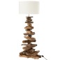 Candeeiro com abajur e base em madeira natural 42x42x90 cm