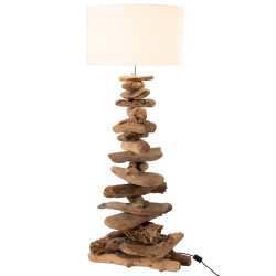 Lampe avec abat jour et pied morceau de bois en bois naturel 42x42x90 cm