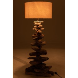 Lampada con paralume e base in pezzo di legno naturale 42x42x90 cm