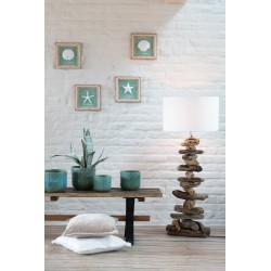 Lampada con paralume e base in pezzo di legno naturale 42x42x90 cm