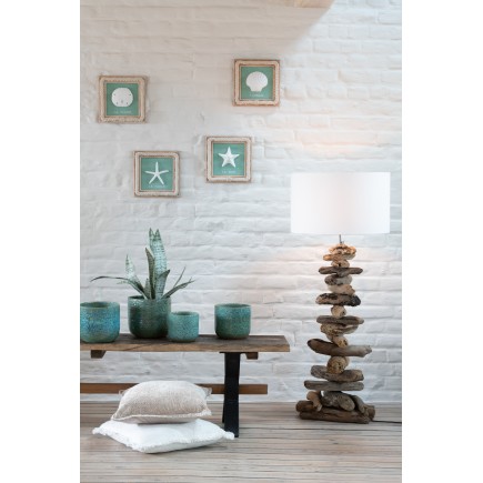 Lampe avec abat jour et pied morceau de bois en bois naturel 42x42x90 cm