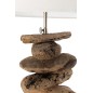 Candeeiro com abajur e base em madeira natural 42x42x90 cm