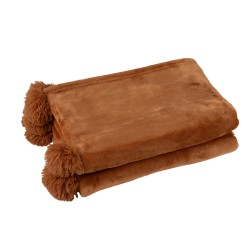 Plaid pompons en polyester rouille 173x126cm