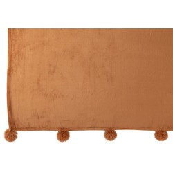 Plaid pompons en polyester rouille 173x126cm