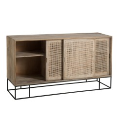 Armoire basse 3 portes coulissantes en bois naturel 160.5x45x85.5 cm