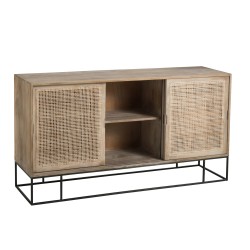 Armoire basse 3 portes coulissantes en bois naturel 160.5x45x85.5 cm