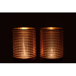 Photophore rayé en verre brun 17x17x24cm