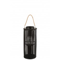 Lanterne cylindrique en bois noir 14x26x60 cm