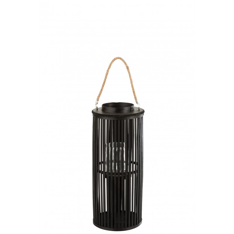 Lanterne cylindrique en bois noir 14x26x60 cm
