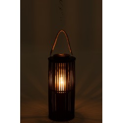 Lanterne cylindrique en bois noir 14x26x60 cm