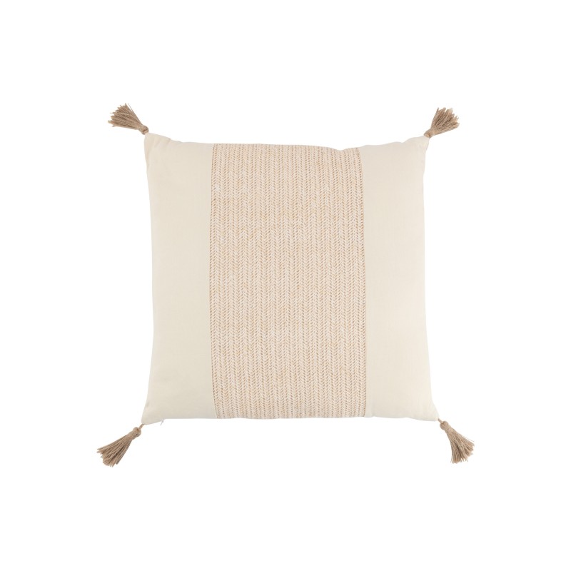 Coussin carré avec pompons en coton beige 45x45cm - Coussin d'extérieur Coussin carré avec pompons en coton beige 45x45cm - Coussin d'extérieur