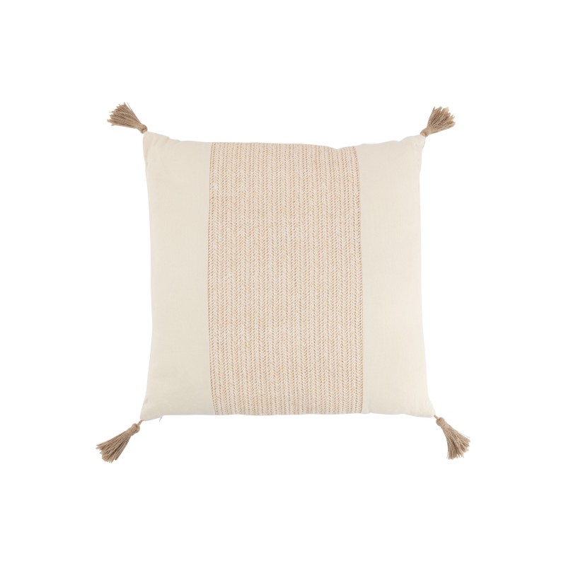 Coussin carré avec pompons en coton beige 45x45cm - Coussin d'extérieur