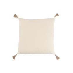 Coussin carré avec pompons en coton beige 45x45cm - Coussin d'extérieur