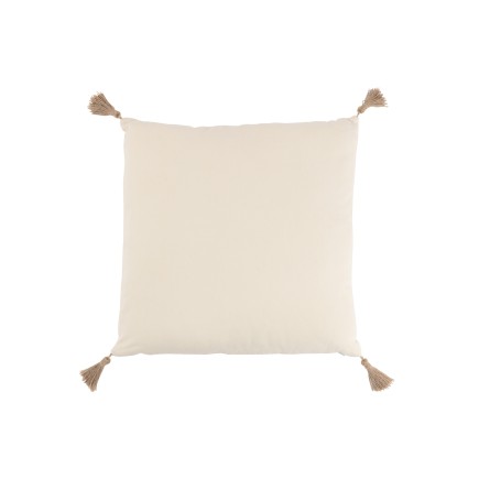 Coussin carré avec pompons en coton beige 45x45cm - Coussin d'extérieur