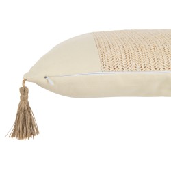 Coussin carré avec pompons en coton beige 45x45cm - Coussin d'extérieur