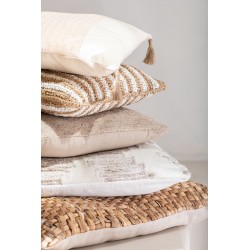 Coussin carré avec pompons en coton beige 45x45cm - Coussin d'extérieur
