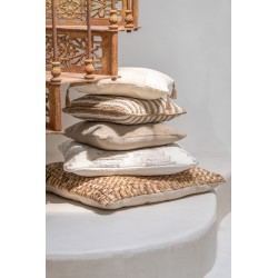 Coussin carré avec pompons en coton beige 45x45cm - Coussin d'extérieur