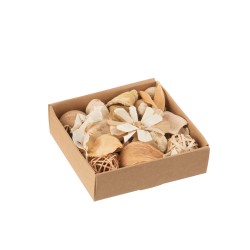 Potpourri fleurs et noix en bois naturel 19x19x6 cm