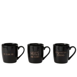 Lot de 3 mugs en céramique noire et or H10cm