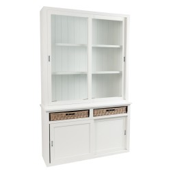 BUFFET + 2 PANIERS BOIS/VERRE BLANC