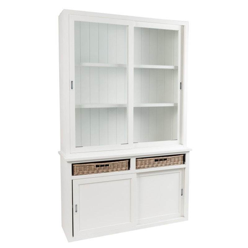 Buffet + 2 Paniers Bois/Verre Blanc