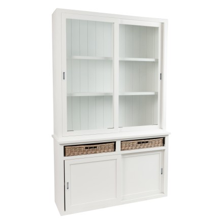BUFFET + 2 PANIERS BOIS/VERRE BLANC