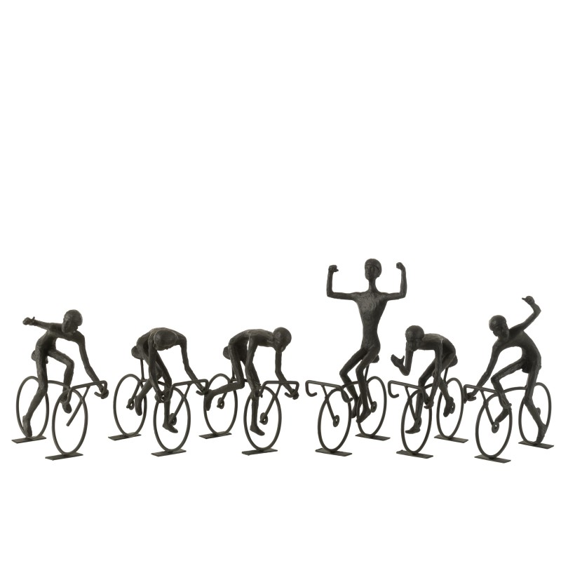 Conjunto de 6 ciclistas de resina negro 21x12.5x27 cm