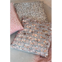 Coussin sequins en velours rose et gris 45x45cm