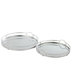 Set de 2 plats ronds en métal argent 46.5x46.5x10 cm