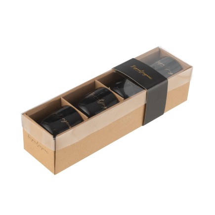 Set de 4 tazas de porcelana negra con diseño alegre de partida 7x7x7 cm