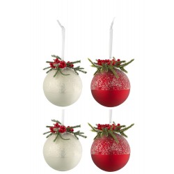 Boite de 4 boules de Noël en verre blanc - rouge 10x10x10 cm