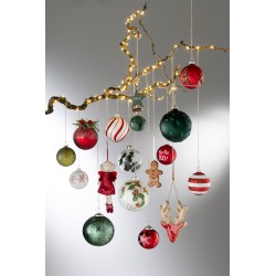 Boite de 4 boules de Noël en verre blanc - rouge 10x10x10 cm