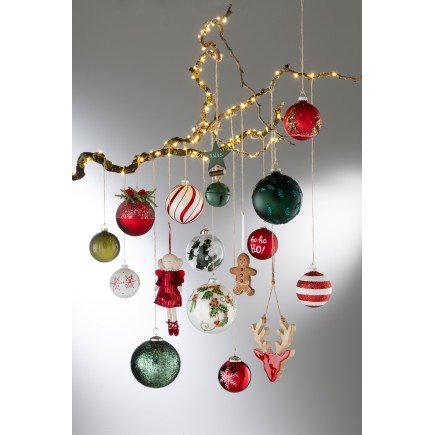 Boite de 4 boules de Noël en verre blanc - rouge 10x10x10 cm
