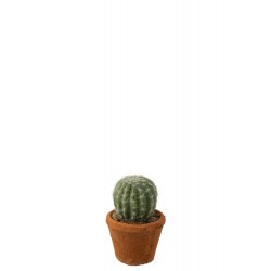Cactus artificiel rond dans pot en plastique vert 11x11x15 cm