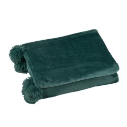 Plaid pompons en polyester vert foncé 173x126cm