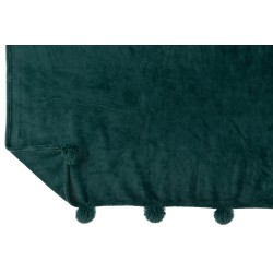 Plaid pompons en polyester vert foncé 173x126cm