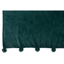 Plaid pompons en polyester vert foncé 173x126cm