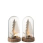 Campana de cristal navidad + led madera plata/blanco surtido de 2 Alt. 20 cm