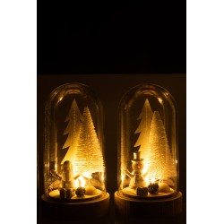 Campana de cristal navidad + led madera plata/blanco surtido de 2 Alt. 20 cm